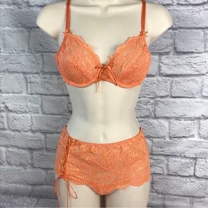NWOT RARE Vintage Victoria’s Secret Lace Bra‎ & Thong Skirt Lingerie Tangerine S